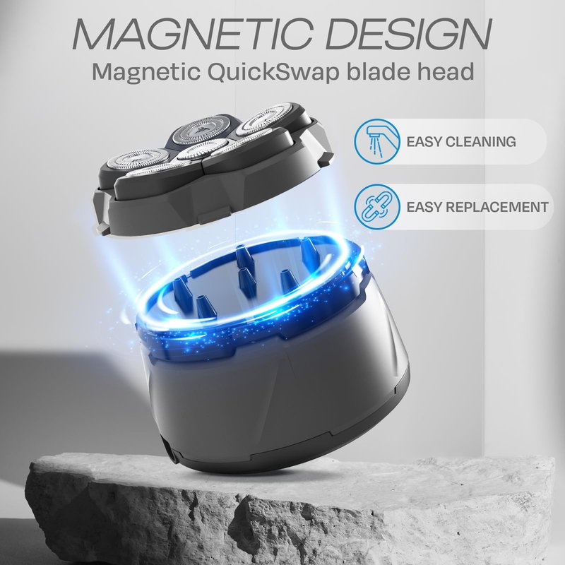 HUMMINGBIRD MK3 Stealth Edition Electric Head Shaver - No Nick Electric Razor for Men, Cordless USB C Rechargeable, Waterproof Wet/Dry Shave, 6 Blade Head, LED Display, Rotary Skull Shaver with Case
