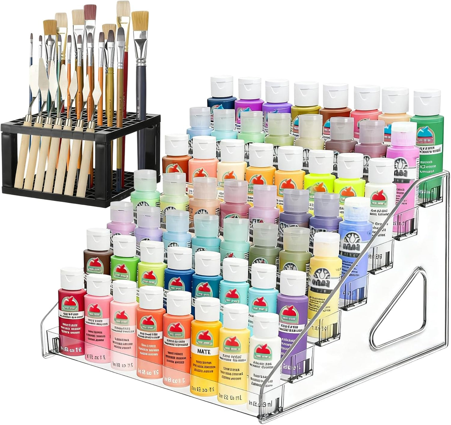 Clear Acrylic Paint Organizer - 7-Layer Storage Rack with Brush Holder | Ideal for Small Tubes and Jars