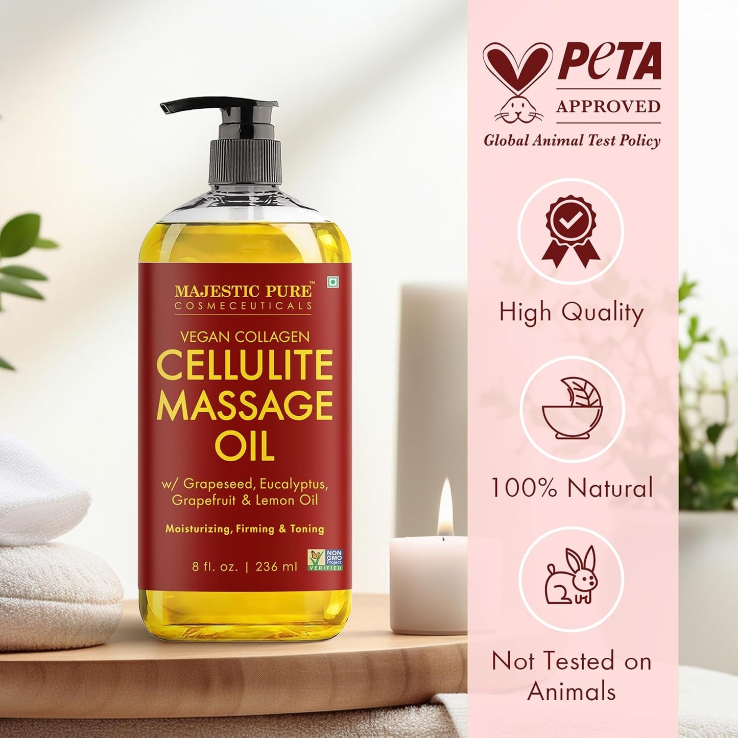 Firming Body Massage Oil - Smooth Cellulite & Improve Skin Texture - Natural Oils with Collagen | 8 fl oz