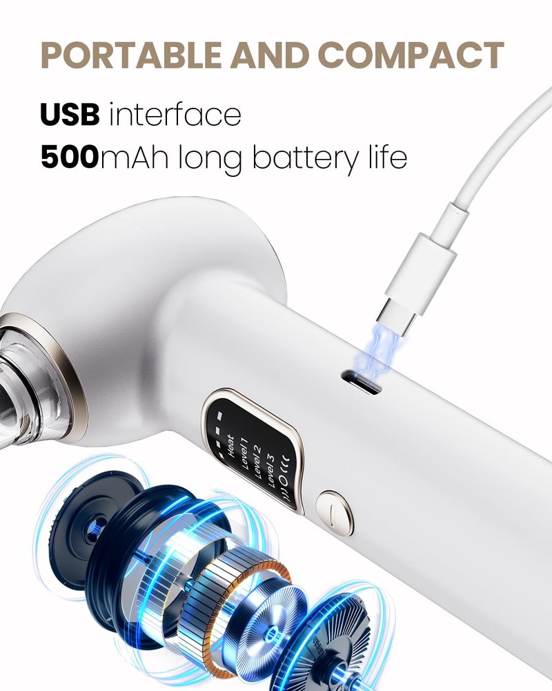Blackhead Remover Pore Vacuum with Heating - Blackhead Extractor with 3 Adjustable Suction Levels, 5 Probes - Blackhead Remover Tools for Women & Men (White)