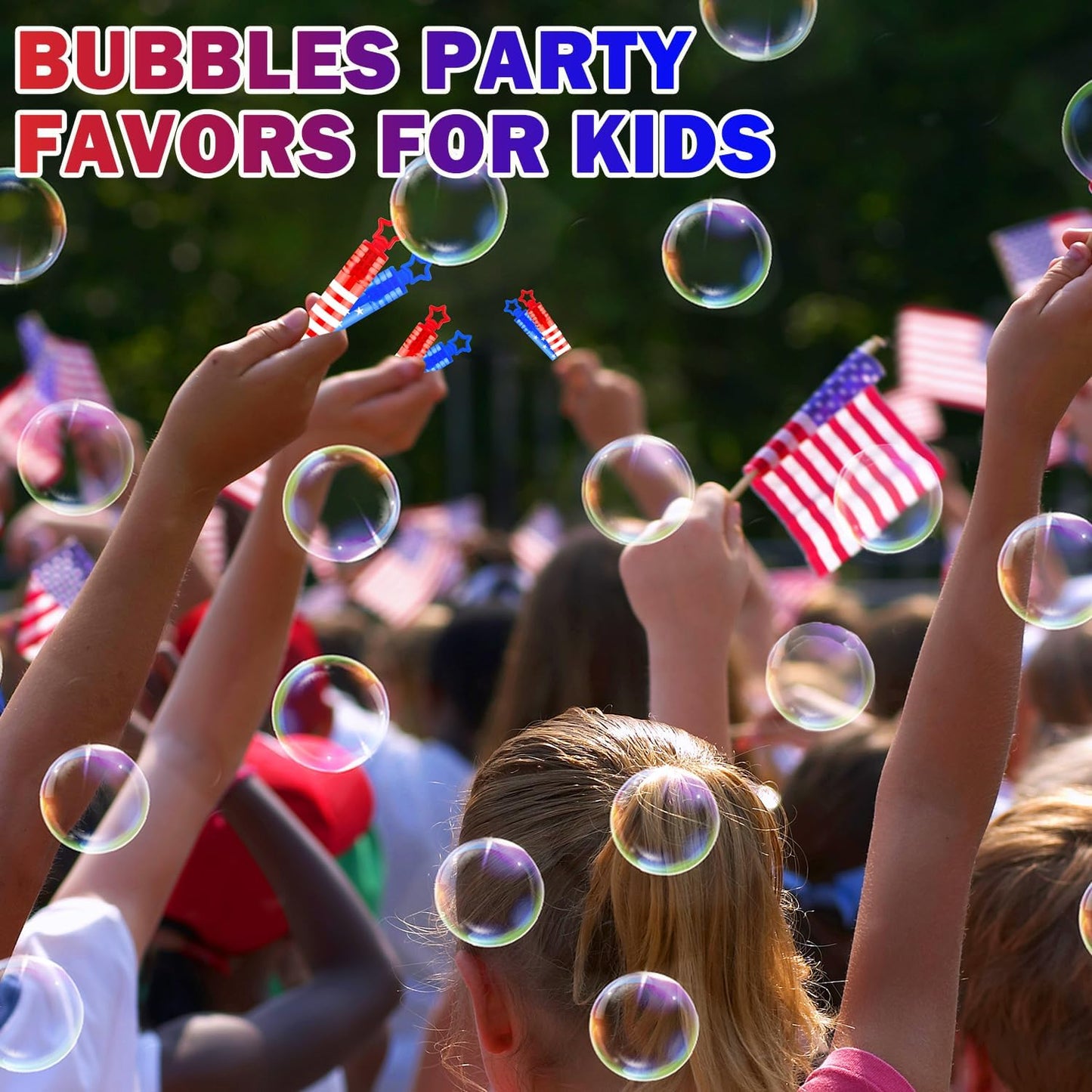 32 Pack 4th of July Bubble Wands - Red, White & Blue Party Favors | Kids' Toys for Independence Day Celebrations