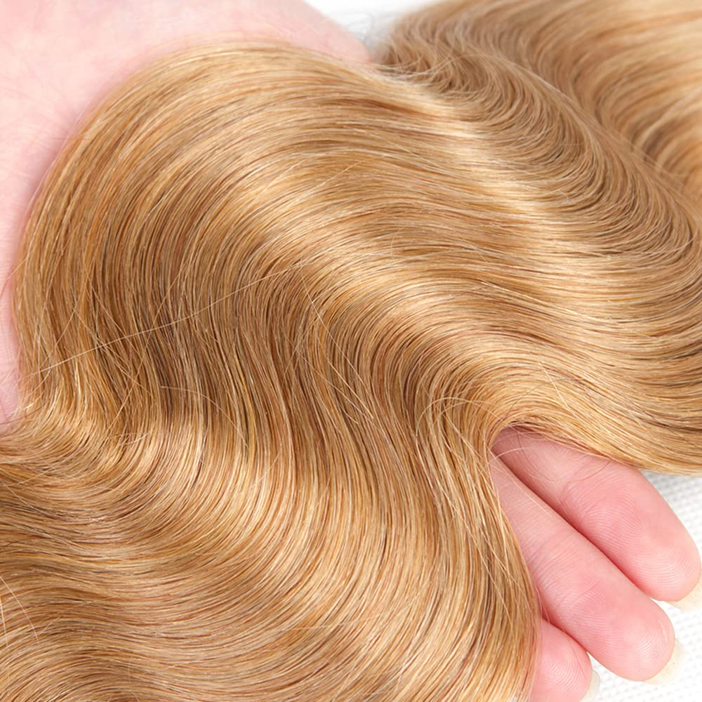300g Blonde Bundles Human Hair Honey Blonde Body Wave Bundles 16 18 20 inch #27 Body Wave Bundle Double Weft 300g