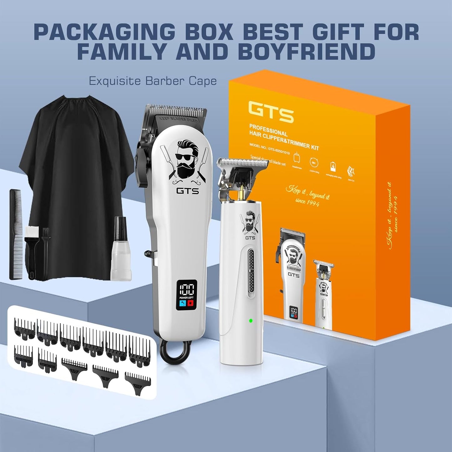GTSPro Hair Clippers for Men - Electric Trimmer Set with Box | Professional Barber Clippers in White