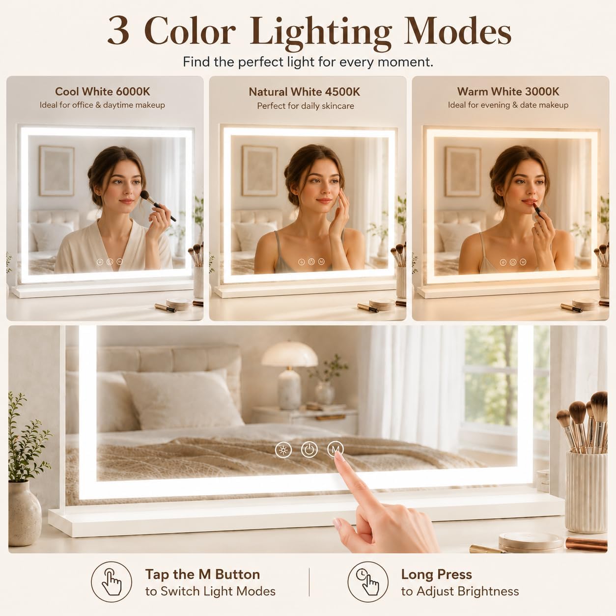 Lighted Vanity Mirror - 22.8"x18" Dimmable LED Makeup Mirror with 10X Magnification | Smart Touch Control, White