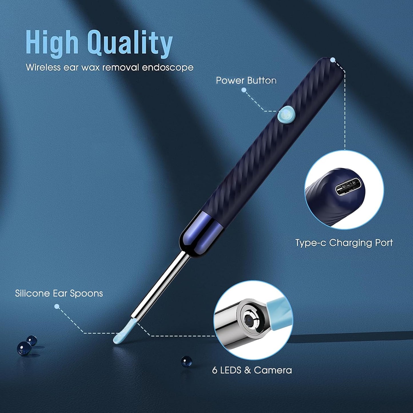 Ear Wax Removal Tool - 1080P Camera Ear Cleaner Kit with 7 Pieces | Compatible with iOS & Android (Blue)