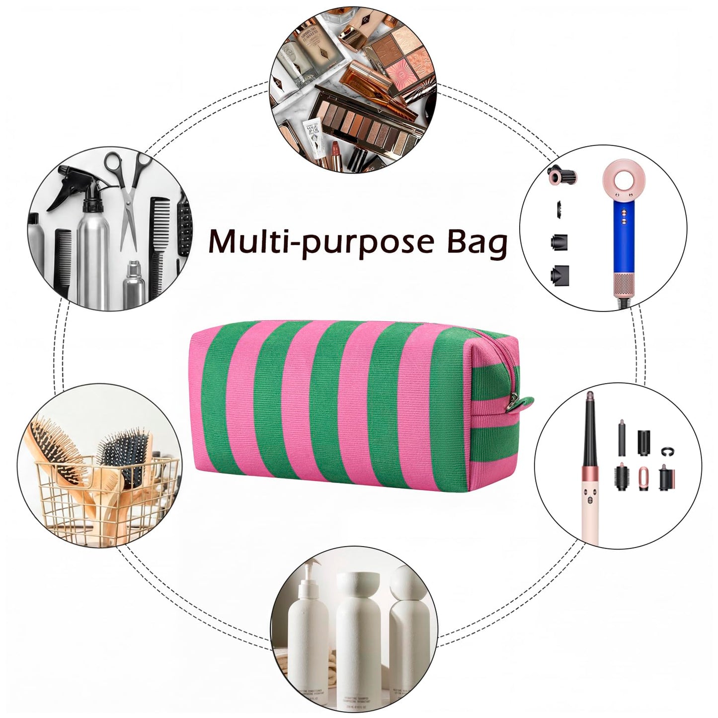 RSRSLEII Striped Hair Tools Travel Bag，Corduroy Hair Dryer Bag, Flat Iron Curling Iron Bag, Aesthetic Foldable Travel Organizer