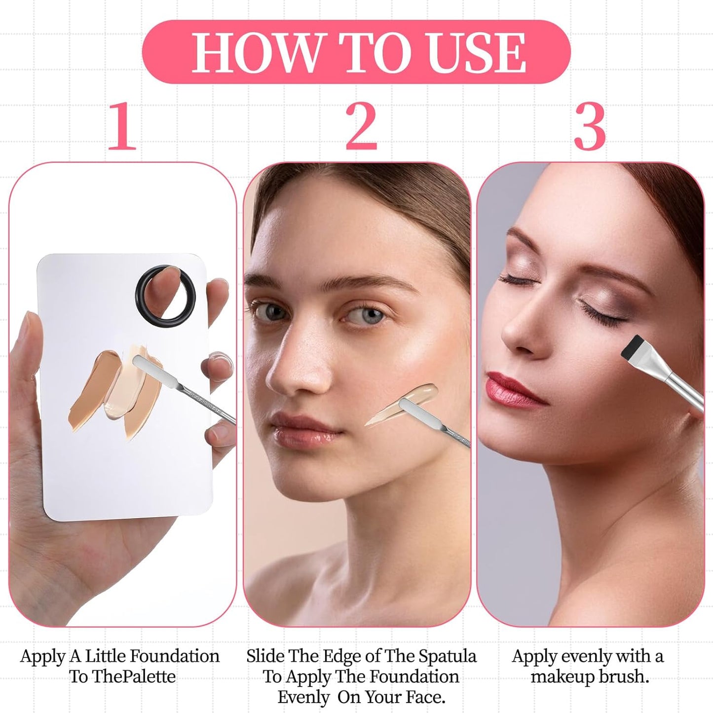 Makeup Spatula Set - 3 Pcs Mixing Palette & Foundation Spatula | Essential Makeup Tools for Women