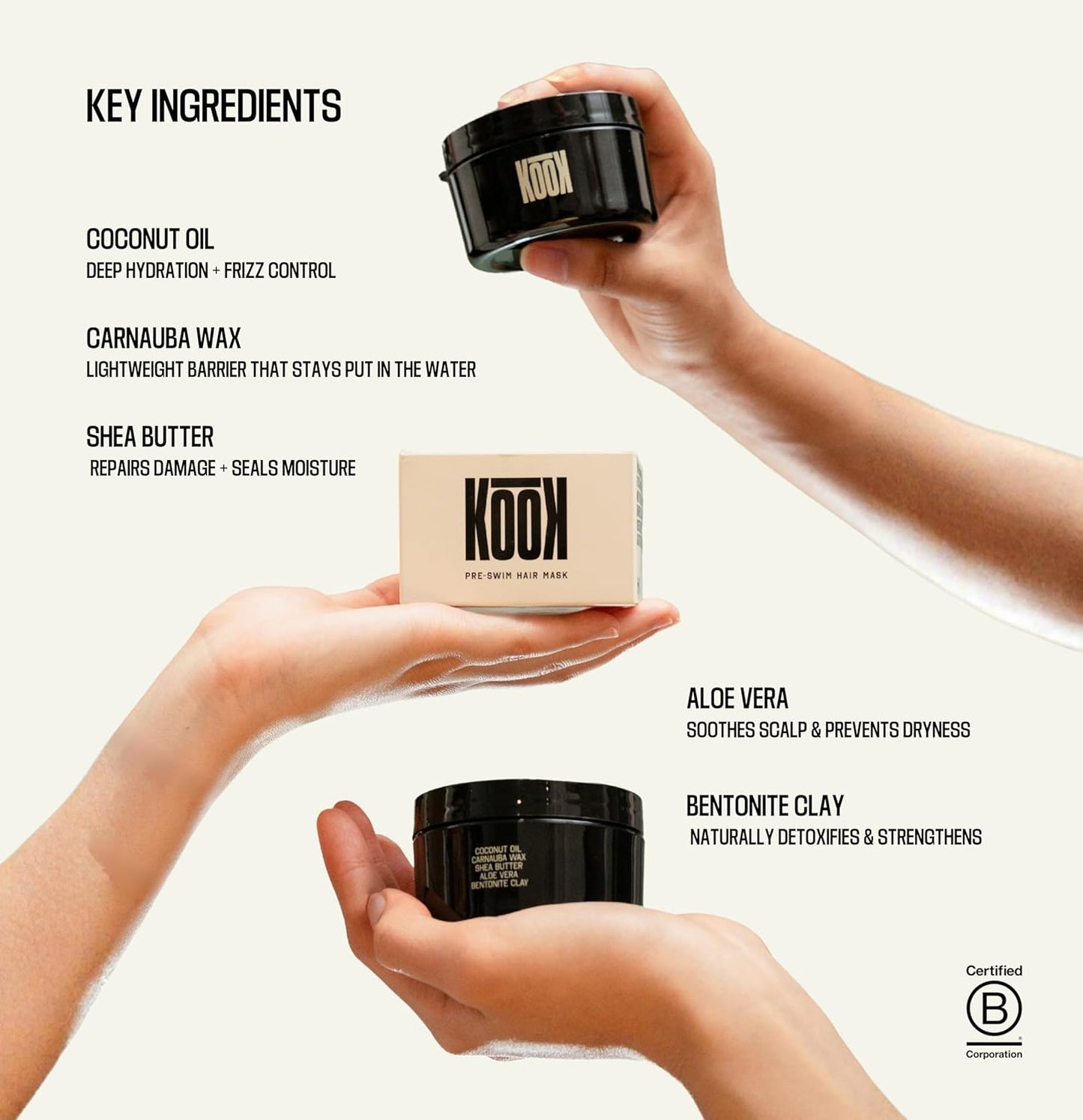 KOOK Pre-Swim Hair Protection - Wax-Based Leave-In Mask for Chlorine & UV Defense | Tangle-Free, Reef Safe, All Hair Types