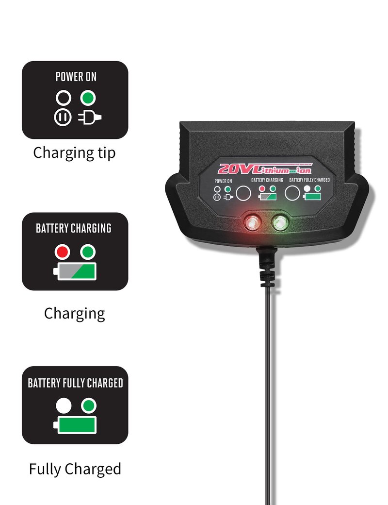 AVID POWER 20V Max Lithium Ion Battery Charger, Only Compatible with Avid Power 20V 1.5/2.0Ah Batteries (Excludes 3.0Ah Batteries)