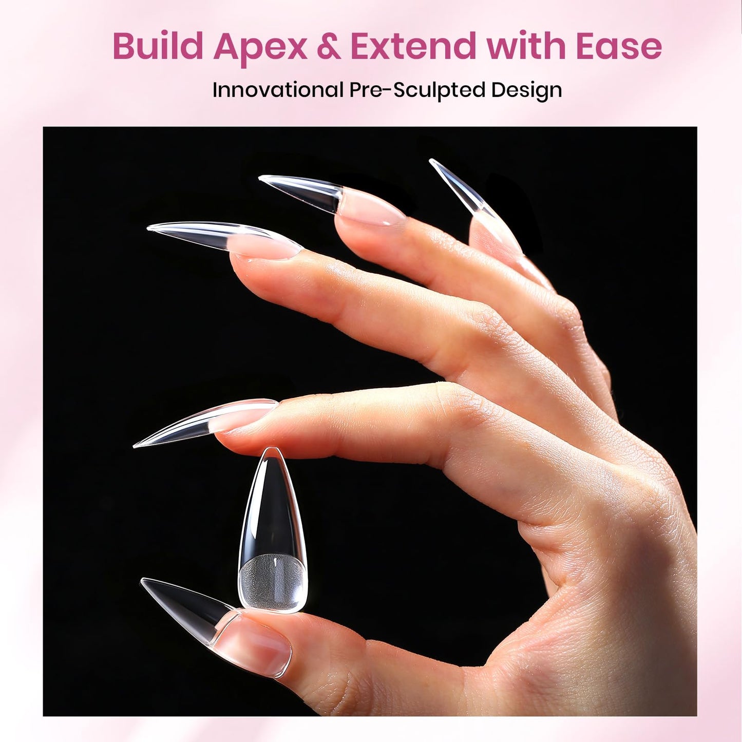 Beetles Tipex Lite Instant Apex Nail Tips, Long Stiletto, No Builder Gel Needed, 256pcs Value Pack, 16 Sizes 00-14 for DIY Salon-look Extensions