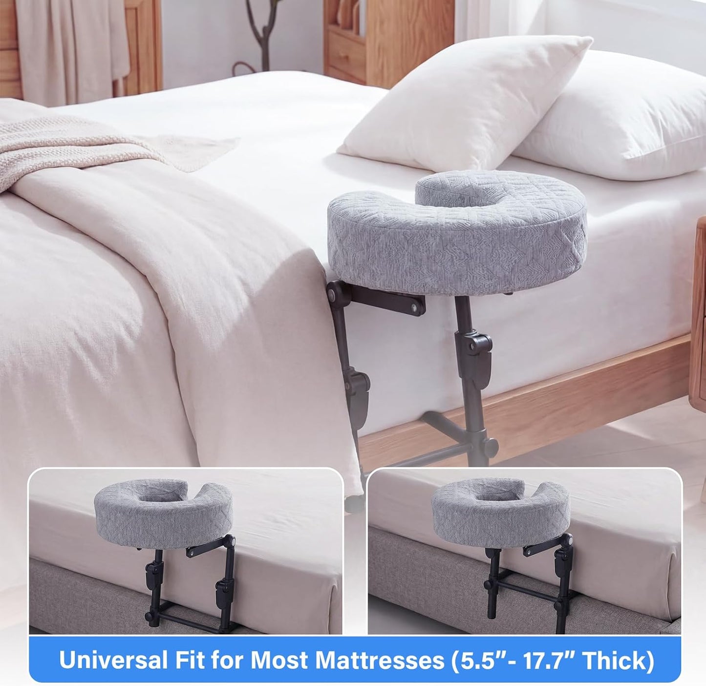 Portable Massage Headrest - Adjustable Face Cradle with Memory Foam for Home Spa | Fits 6-17” Mattresses, Grey