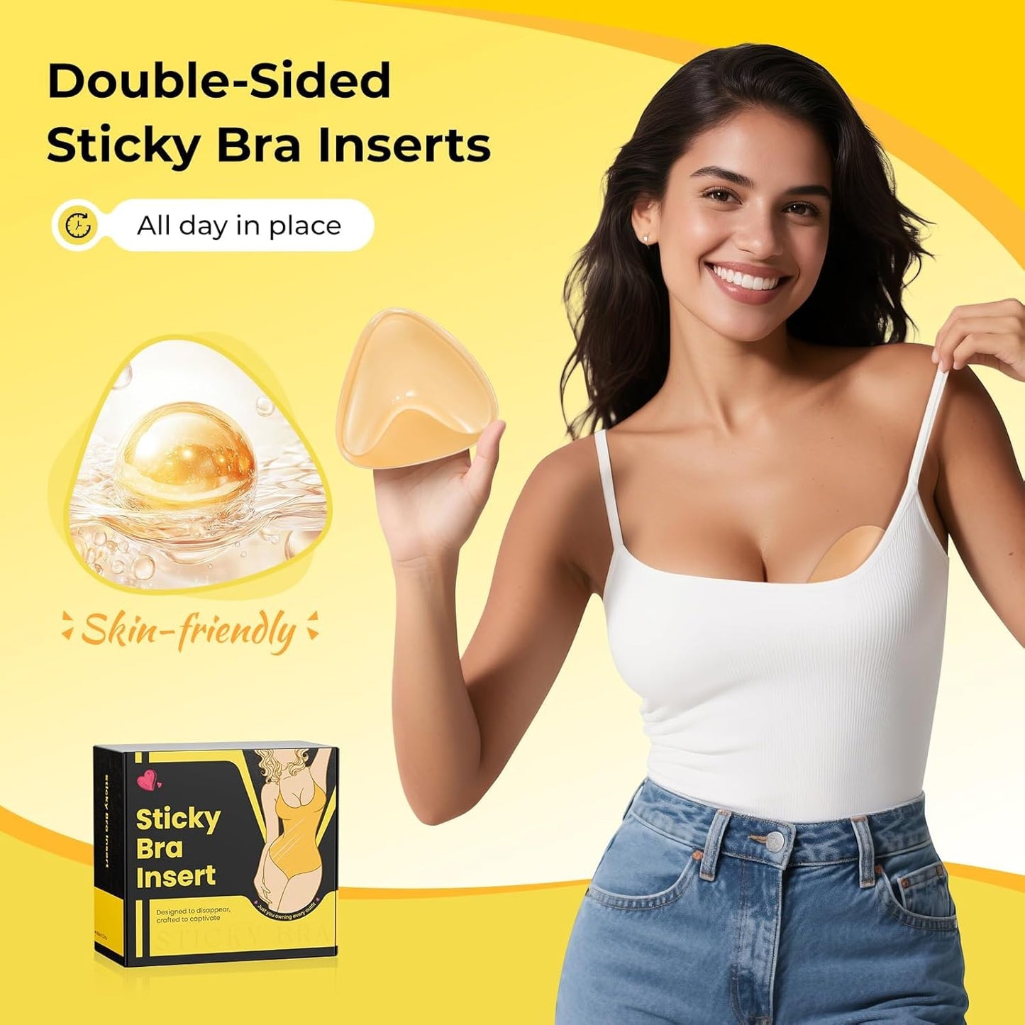 Invisible Push-Up Sticky Bra - Double-Sided Adhesive Inserts for Large Breasts | Perfect for Bikinis & Swimsuits