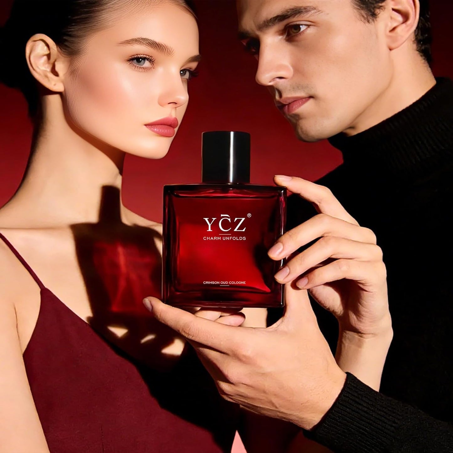 Ycz Crimson Oud Cologne for Men - Long-Lasting Oriental Woody Eau De Parfum | 1.7oz with Rose, Raspberry, Papyrus & Amber