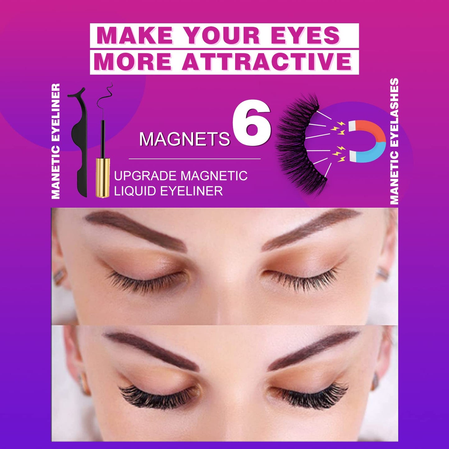 Royaomis 10 Pairs Cat-Eye Magnetic Lashes With Eyeliner, 3D Magnetic Eyelashes Natural Look With Eyeliner, Fake Eyelashes Magnetic