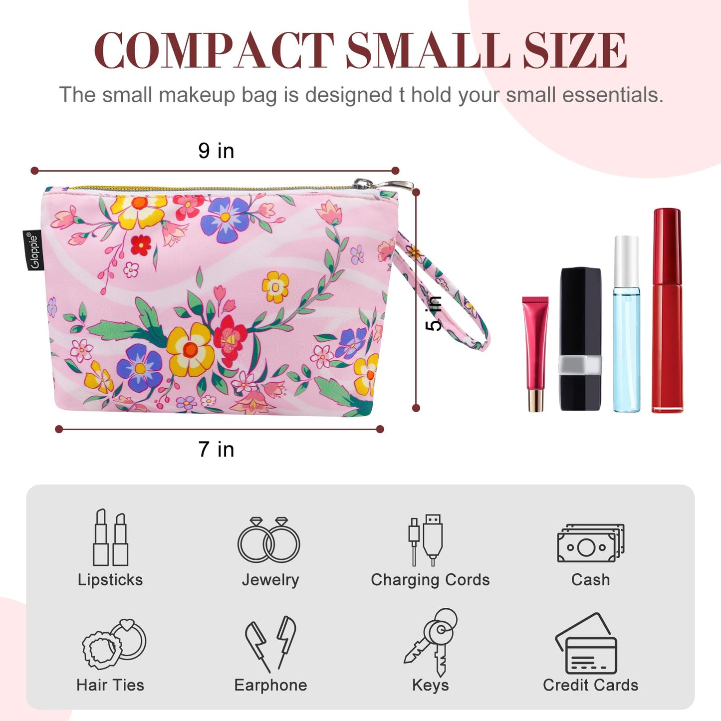 Gloppie Small Makeup Bag for Purse - Floral Cosmetic Bags - Teacher Appreciation Gifts for Women