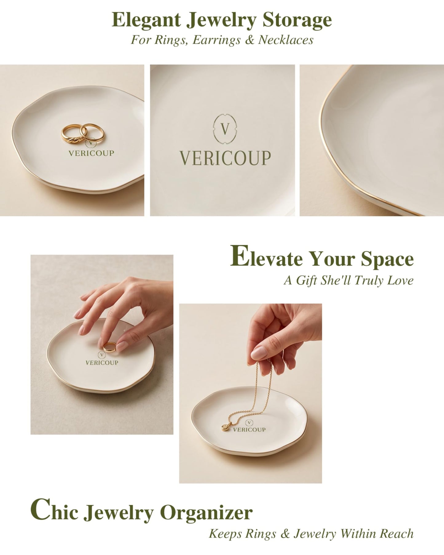 Vericoup Jewelry Tray, White Ceramic Ring Dish, 4.5 Inch