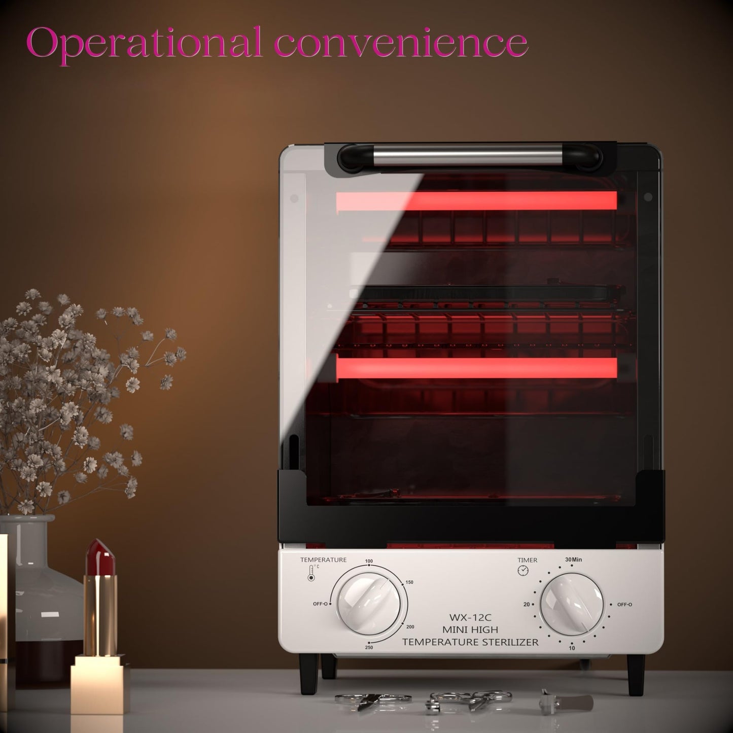 Sterilizer for Nail Tools, 12L Multifunctional High Temperature Cleaning Dry Box Stainless Steel with Temp Control, Timer, 2 Stainless Trays, Tweezer Sterilizer, Nail Salon Equipment, 110V 1000W