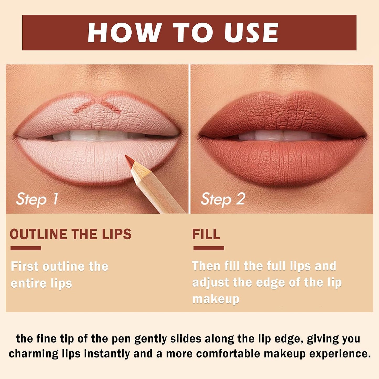 Lip Liner Set - 12PCS High Pigmented Smooth Lip Pencils | Long Lasting Matte in Brown, Pink, Red