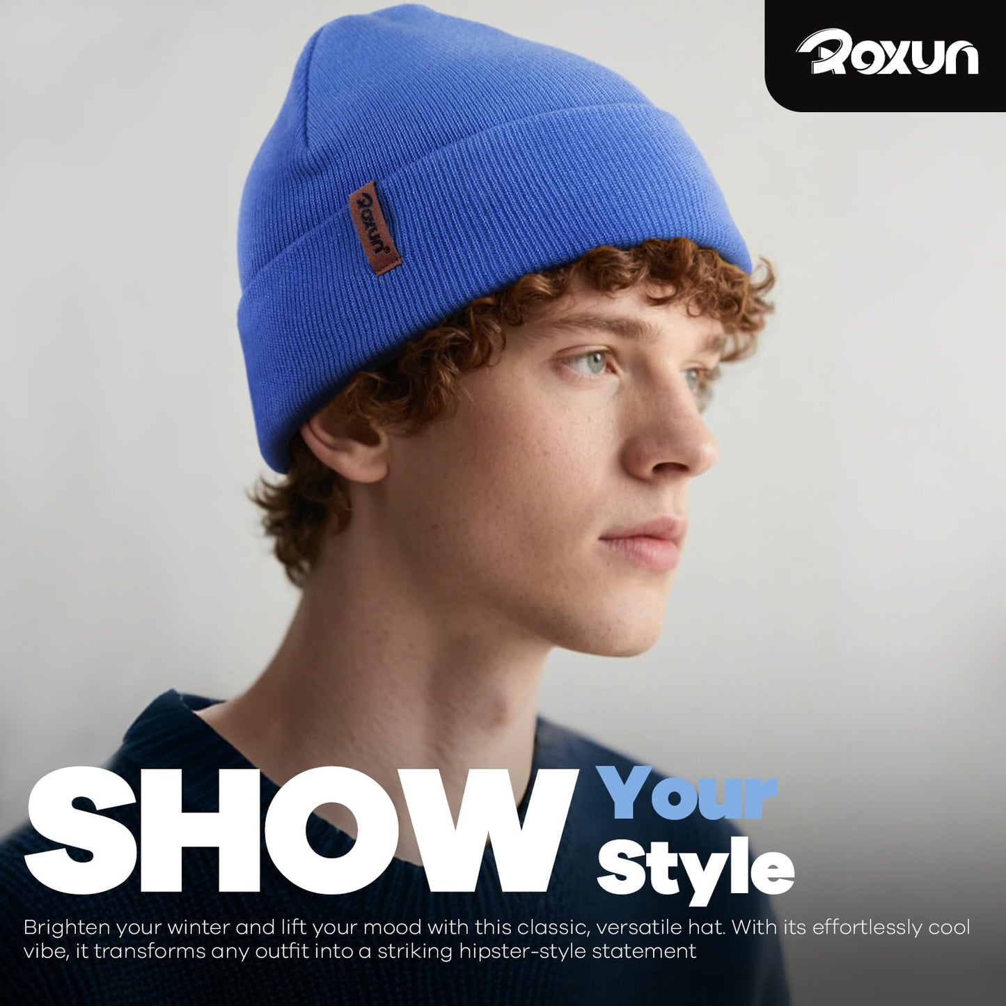 ROXUN Beanie for Men/Women Winter Hat Knit Cuffed Soft Warm Unisex Skull Stocking Cap Black