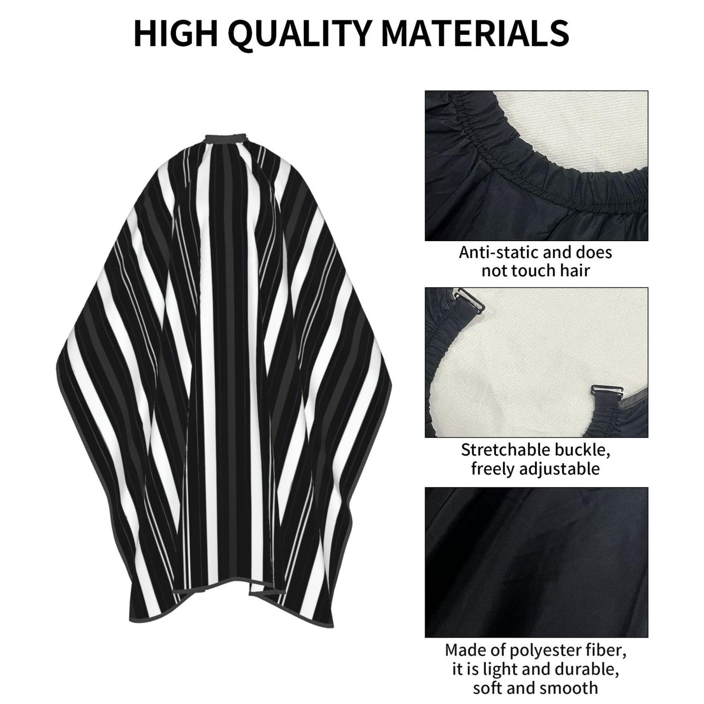 Black White Aesthetic Stripes Adult Professional Hair Cutting Cape Adjustable Snap Large Size 55x66 in