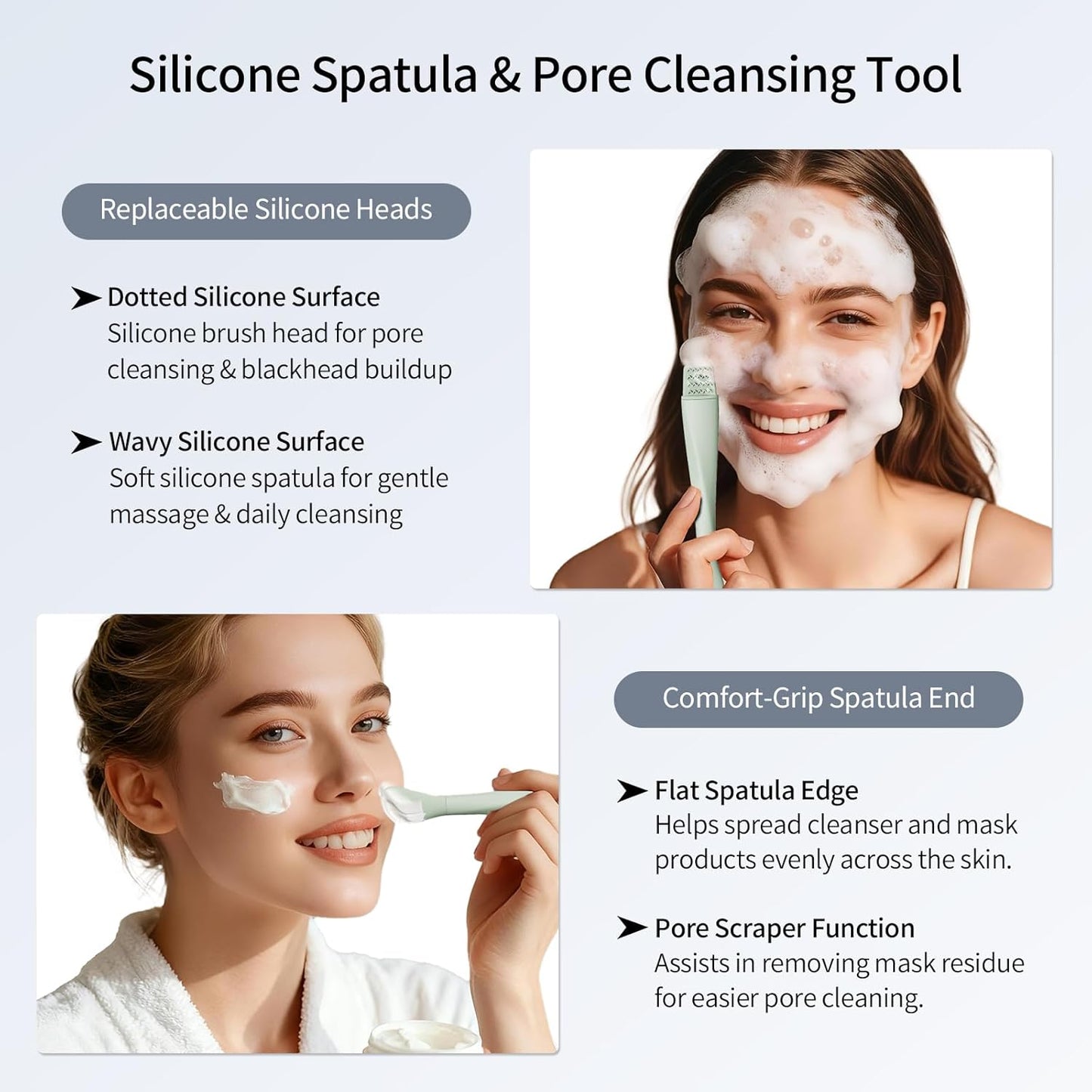 Blackhead Remover Tool - Stainless Steel Face Scraper for Deep Cleansing | 3-in-1 Skin Care Tool with Mask Applicator & 2 Silicone Heads (Green)