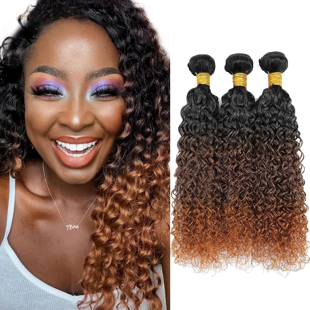 Color 4 Human Hair Bundles Dark Brown Curly Wave Bundles 24 26 28 inch Ombre Brown Bundle 3 Tone Natural Black and Brown Bundle