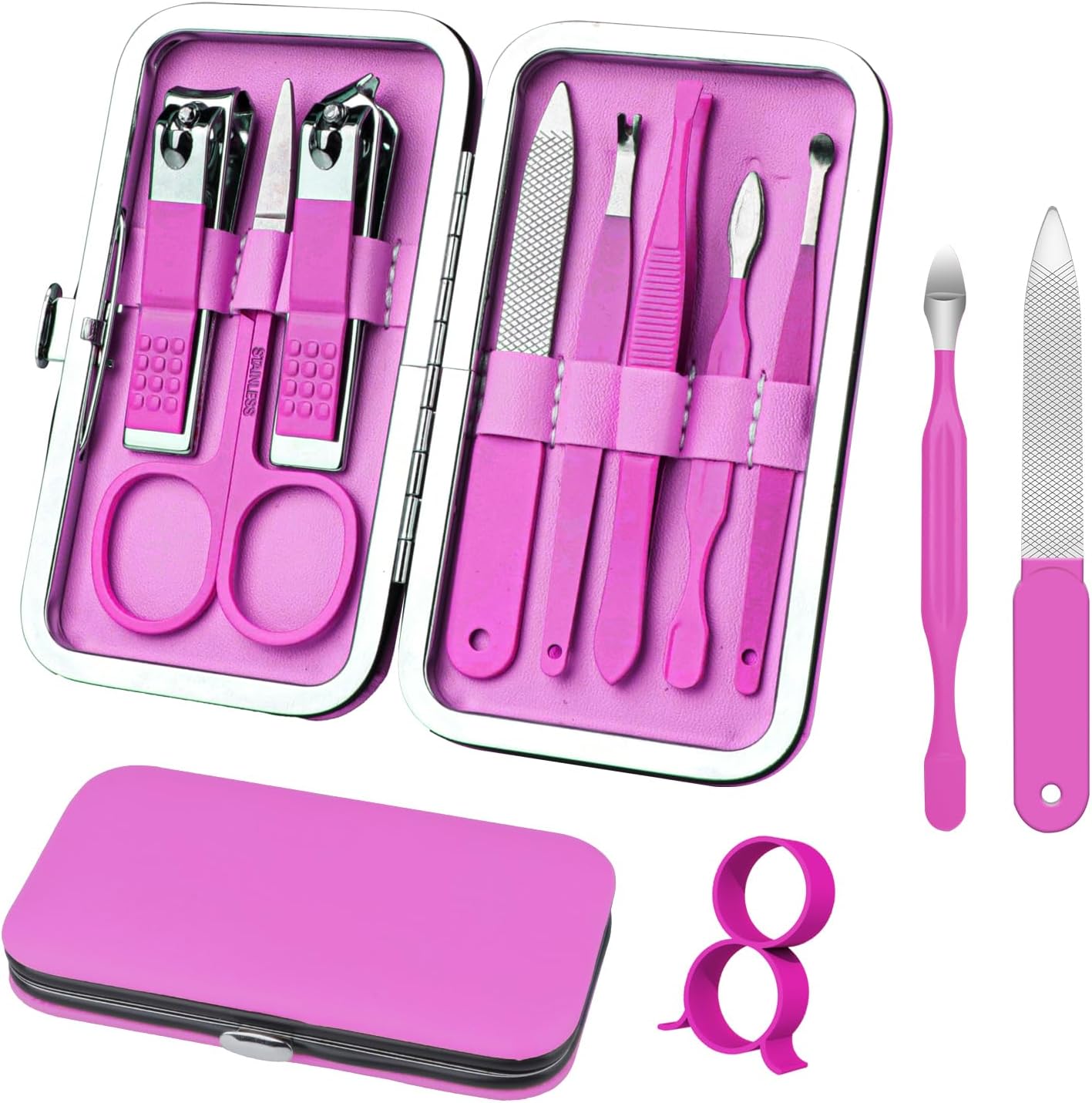 Manicure Set - 8 in 1 Nail Clipper Kit for Travel | Professional Fingernail & Toenail Tools in Purple