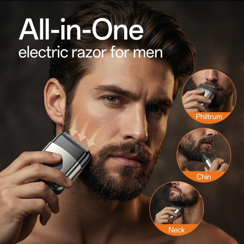 Electric Razor for Men, Foil Shavers Beard Trimmer for Men, Mini Face Shaver for Men, Cordless Travel Body Hair Shaver for Facial, Neck