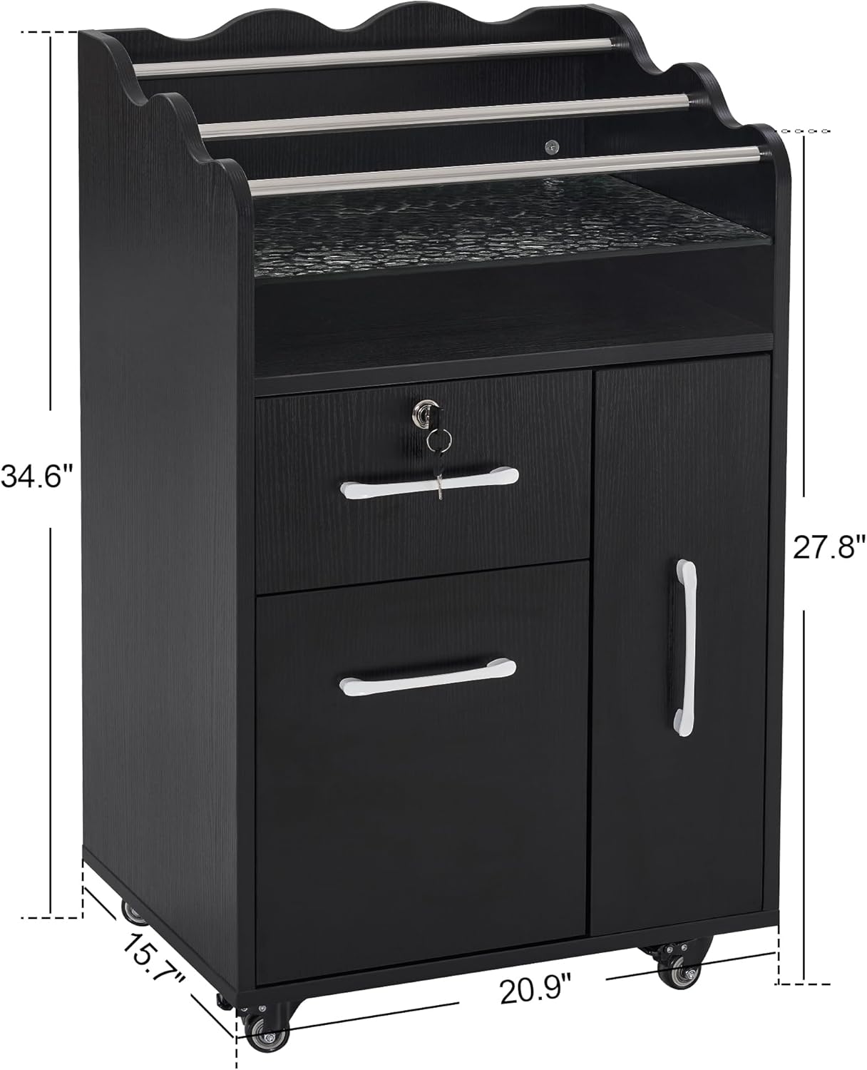 Salon Cart with Storage Drawer - Rolling Barber Trolley for Hair Stylists | Black