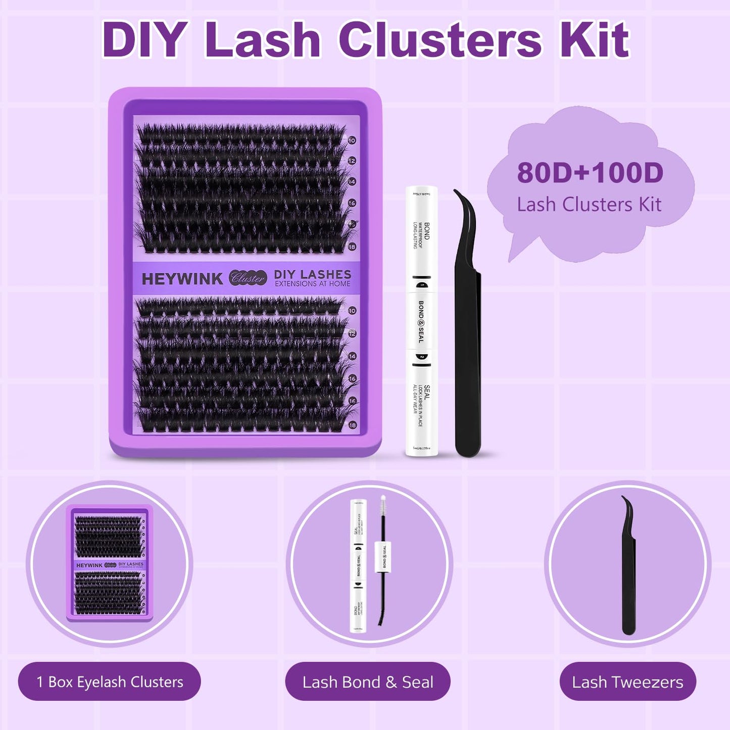Lash Clusters Kit - 80D & 100D Individual D Curly Eyelash Extensions | DIY Thick False Lashes 10-18mm
