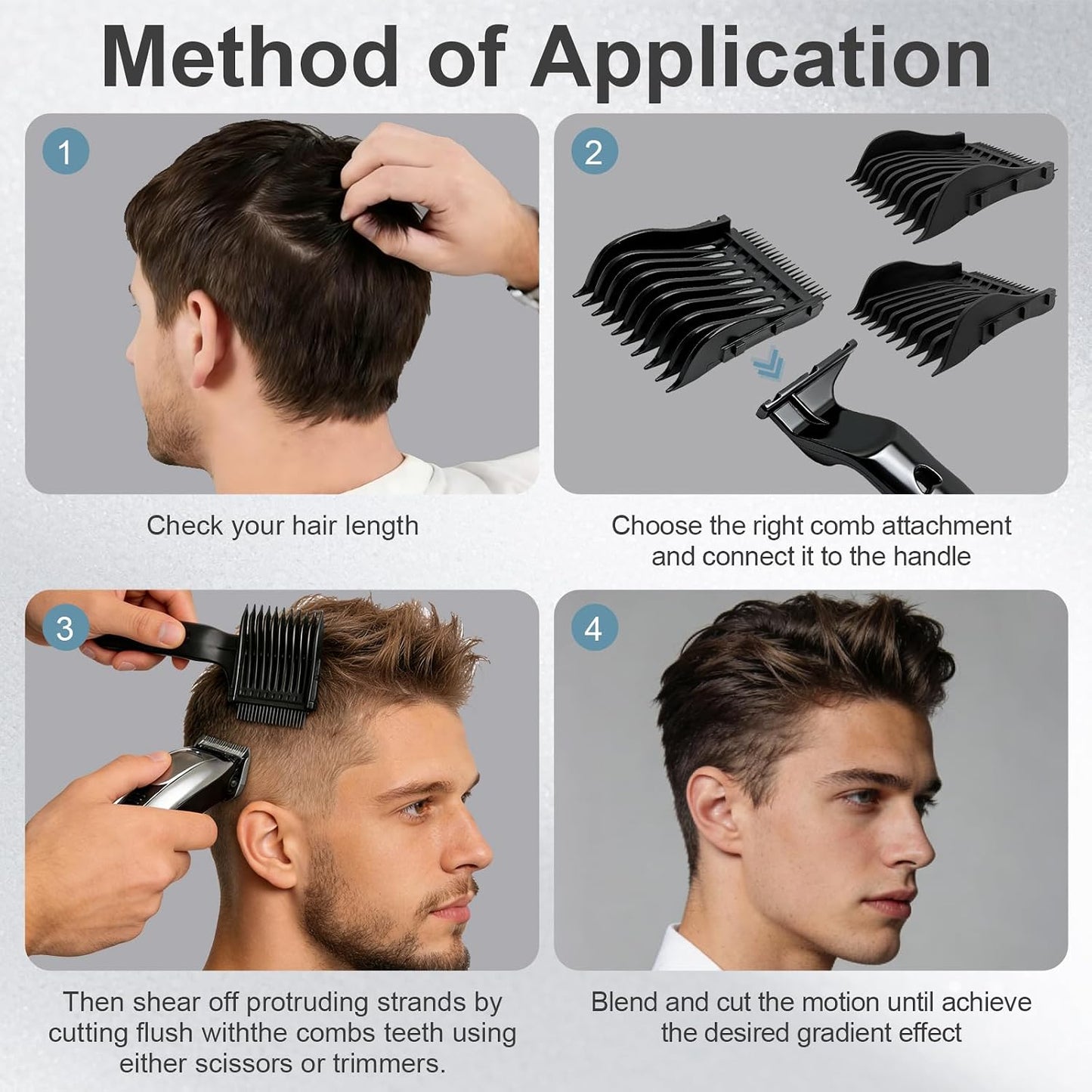 4-in-1 Detachable Fade Comb Set for Men’s Hairstyling - Compatible with Clippers & Scissors | Ideal for Home & Salon Use