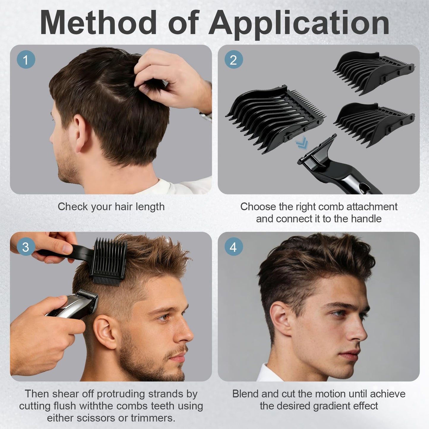 4-in-1 Detachable Blend Friend Fade Comb Set – Designed for Men’s Hairstyling, Compatible with Various Hair Clippers, Scissors and Barber Tools, Ideal for Home and Salon Use