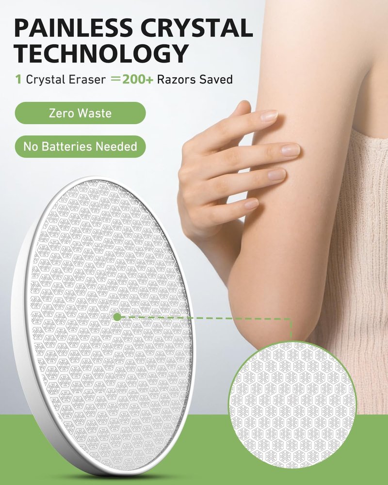 BALUCA Crystal Hair Eraser for Women and Men, Painless Glass Crystal Hair Removal Tool for Legs, Arms, Back, Reusable Exfoliating Hair Remover with Gentle Skin Smoothing, White