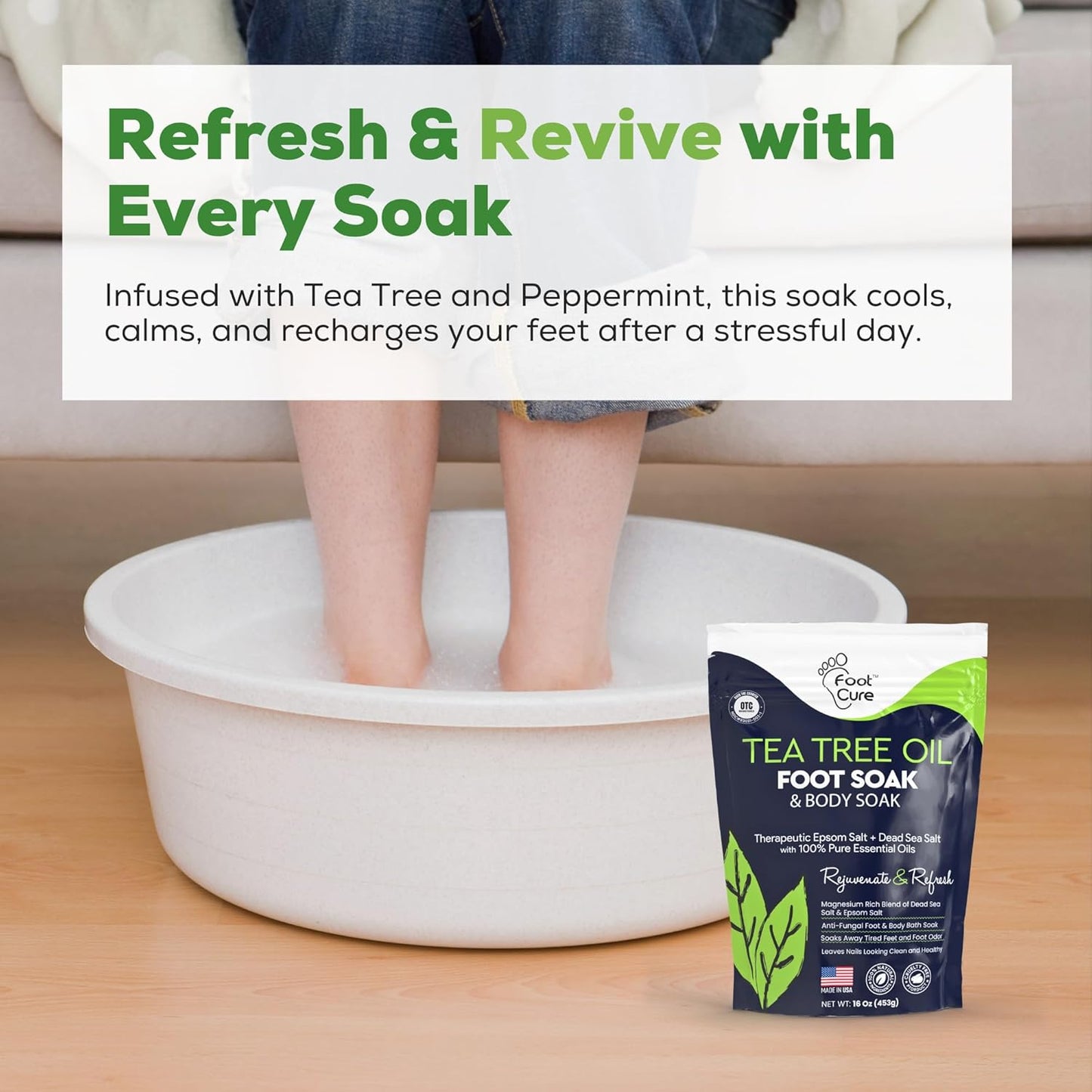 Tea Tree Oil Foot Soak - Epsom Salt for Toenail Repair & Athlete's Foot | 16 oz Spa Treatment