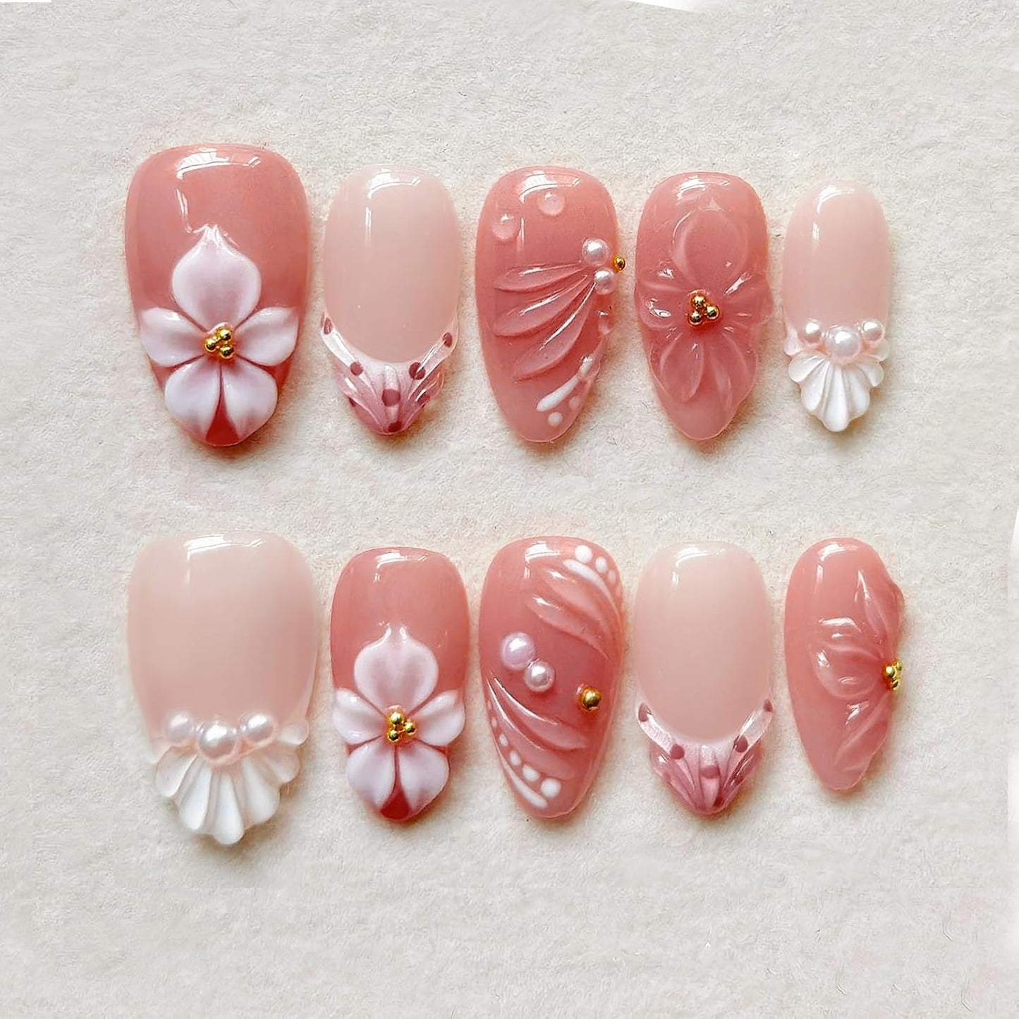 Gothic Press On Nails - Long Stiletto Acrylic Nails with 3D Metal Balls | Dark Red Gradient, 24 Pcs