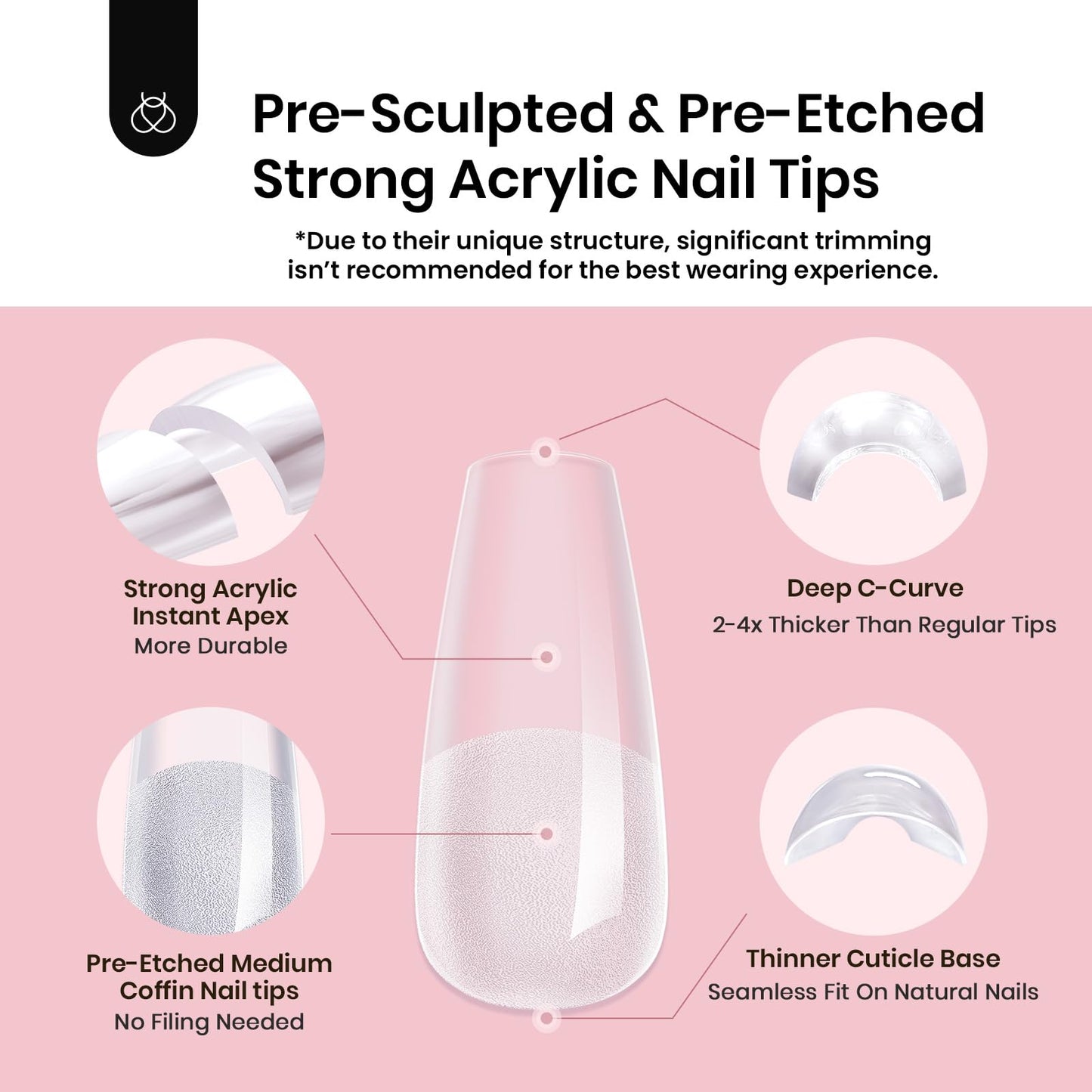 Beetles Tipex Instant Apex Nail Tips, Medium Coffin, 16 Sizes 00–14, 512pcs, No Builder Gel Required, Thicker Strong Acrylic Tips for DIY Salon-look Extensions