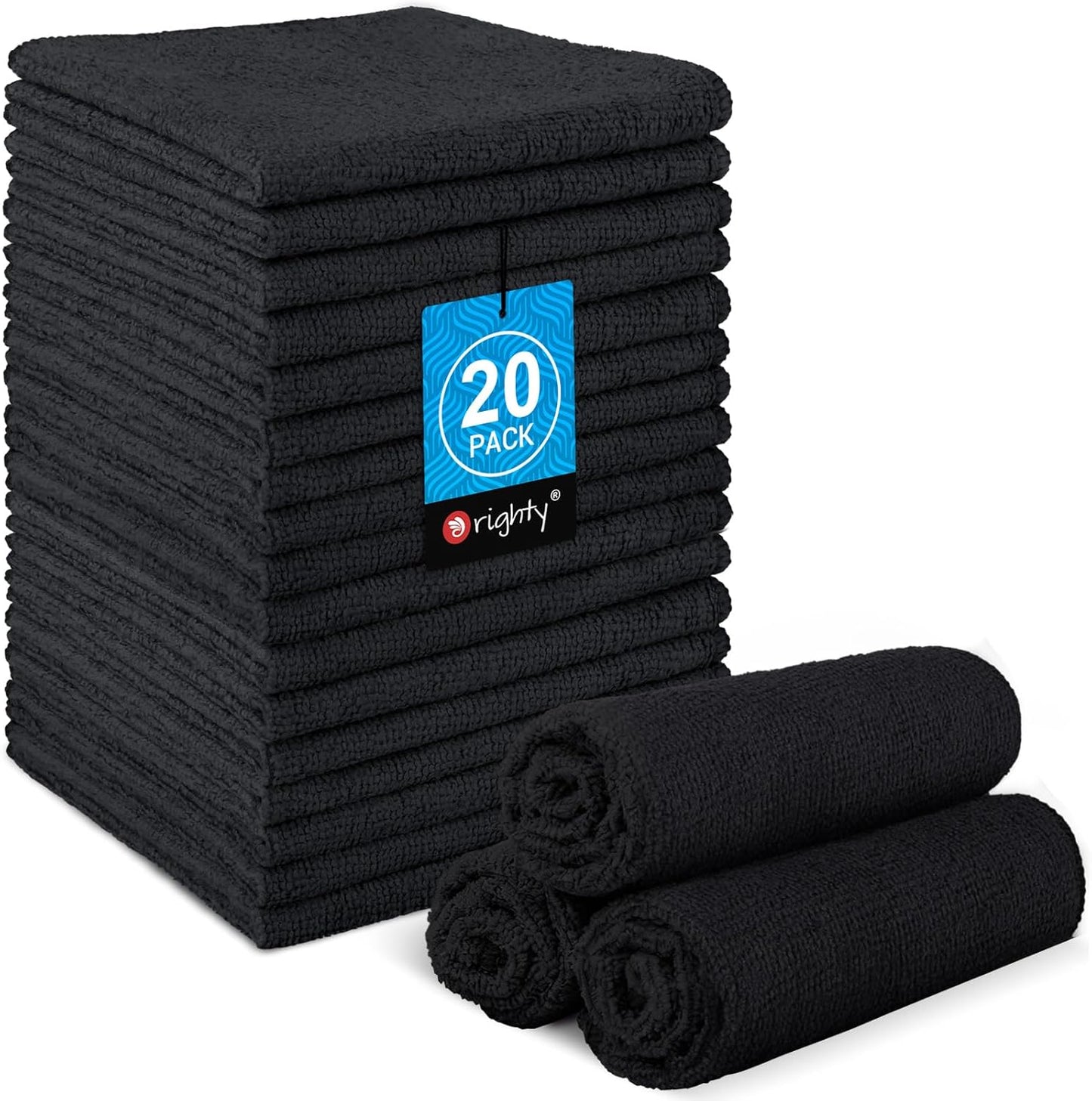Microfiber Washcloths 20 Pack - Soft, Quick-Dry Face & Hand Towels for Travel, Gym, Spa | 11.5"x11.5", Black