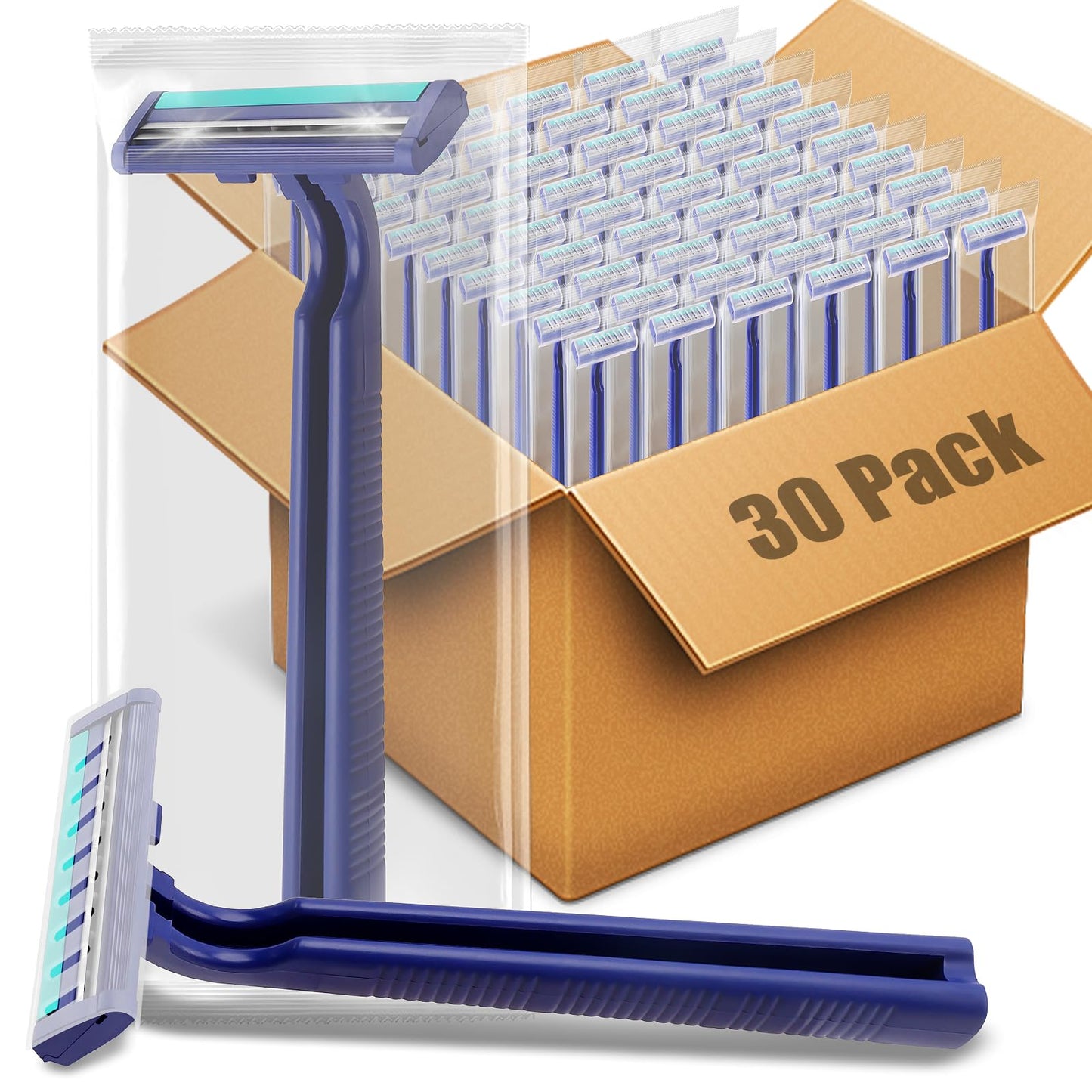 MAGDIY Disposable Razors Bulk for Men 20 Pack, Homeless Supplies Bulk, Twin Blade Mens Travel Supply Razor for Shaving Individually Wrapped, Safety Beard Shavers for Camping Bathing Hotel (Blue)