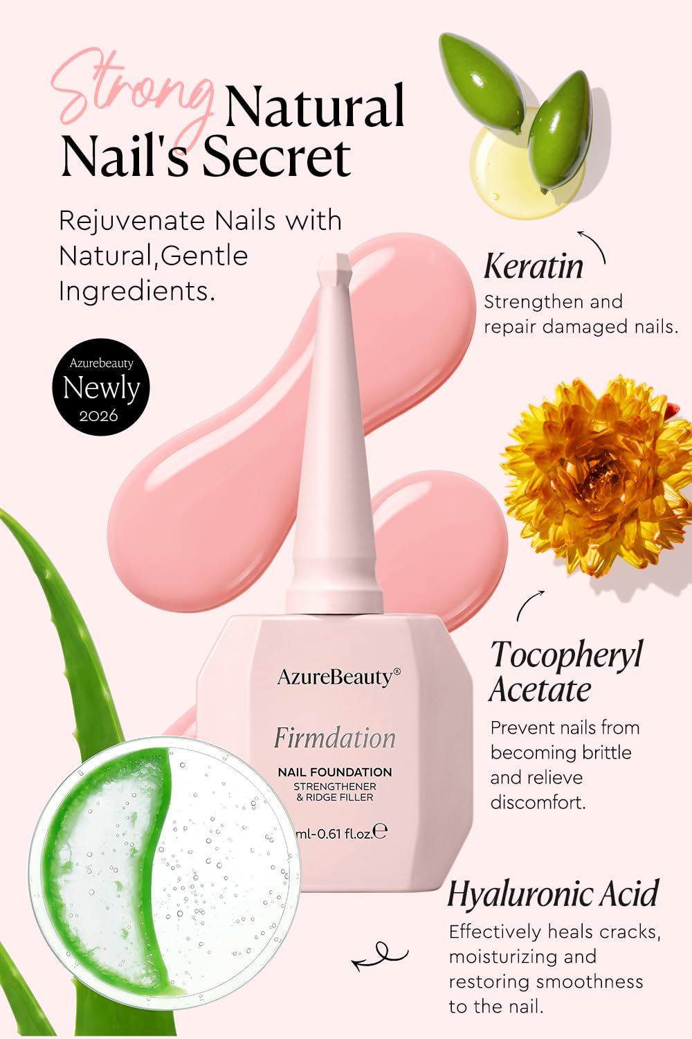AzureBeauty 18ml Nail Strengthener and Growth, Jelly Pink Ridge Filler