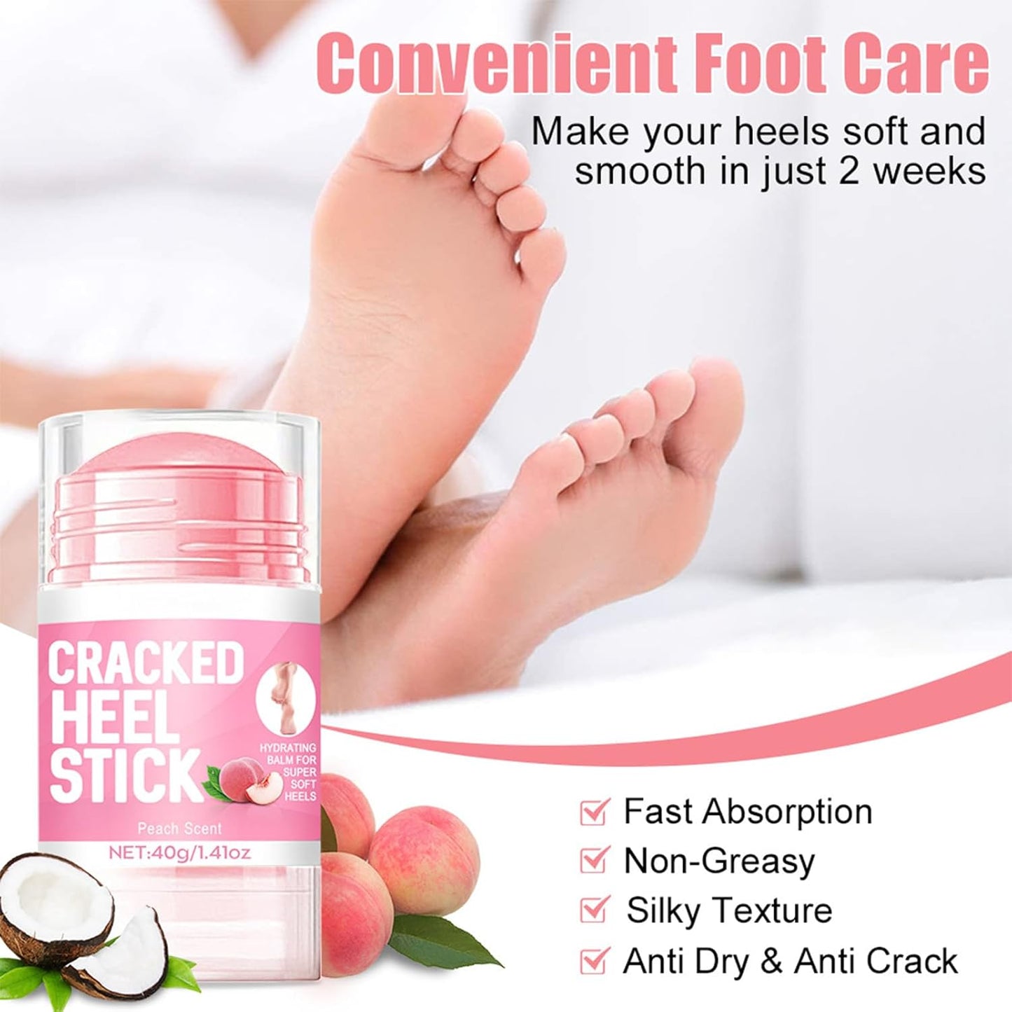 Urea Hydrating Foot Cream - 60% Moisturizing Formula for Cracked Feet & Hands | Aloe & Peach Scent, 2pcs