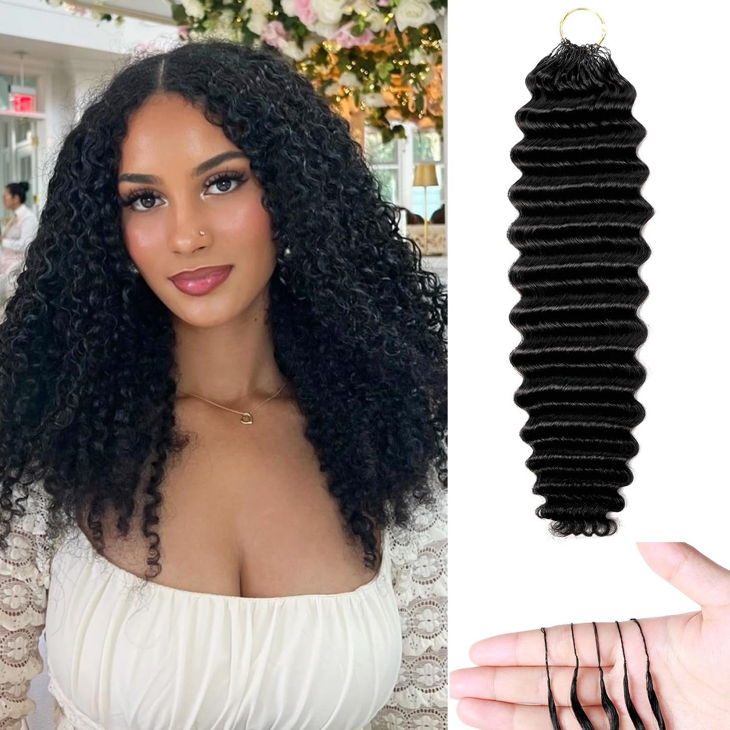 Human Crochet Hair for Black Women - 20 Inch Deep Wave Extensions | Soft & Lightweight Natural Black, 50 Strands