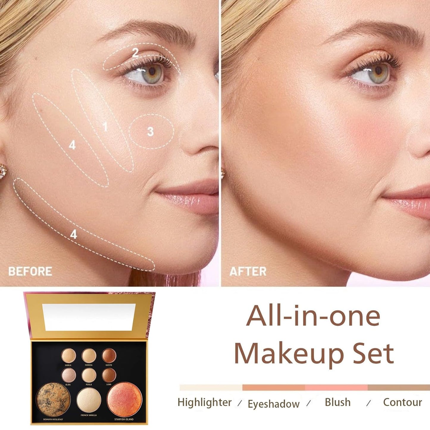 K'APEINE All-in-One Makeup Palette - 9 Neutral Shades for Eyeshadow, Blush, Highlighter & Contour | Everyday Matte & Shimmer Finish