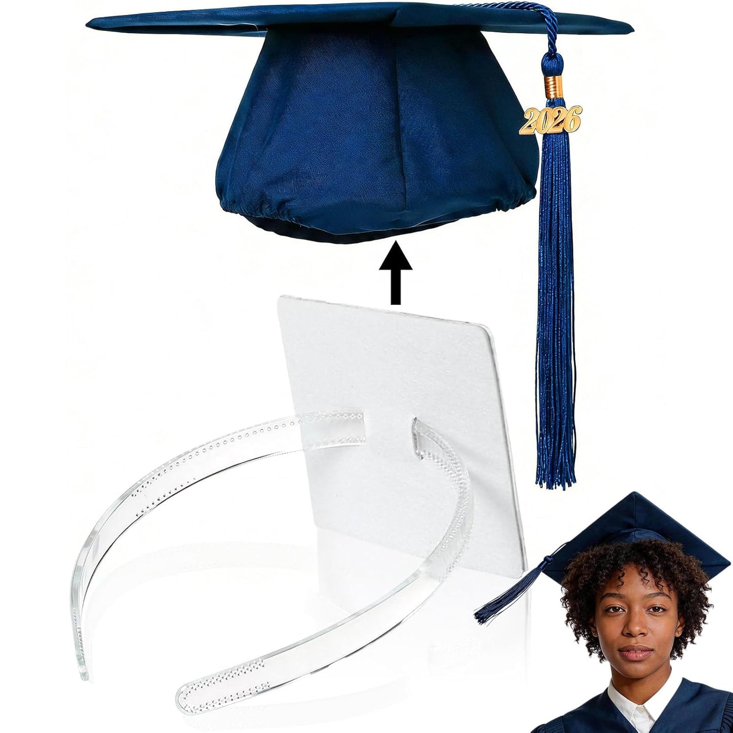 Graduation Cap Headband - Black Anti-Fall Hairband with Adhesive Insert | Essential Accessory for Graduates & Students