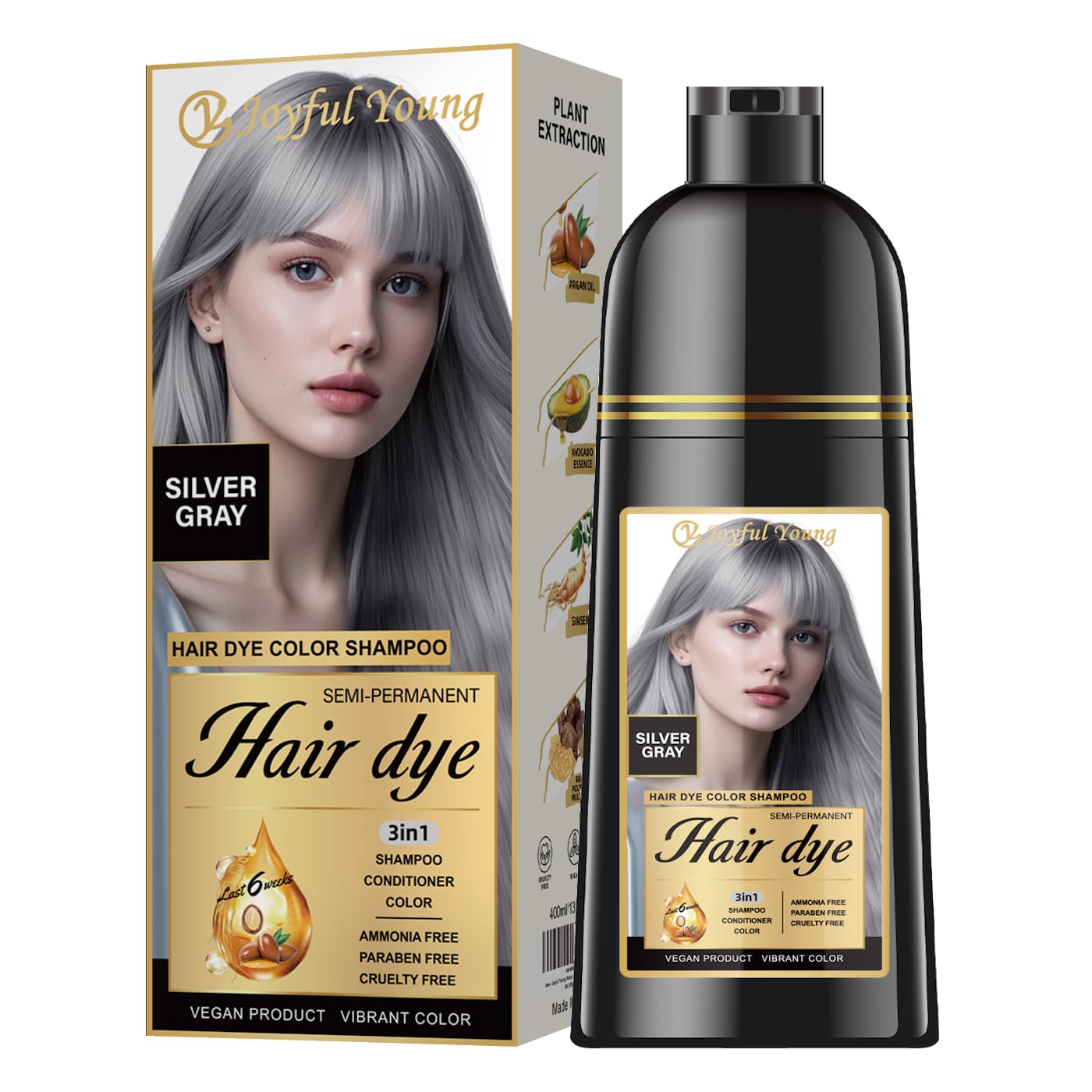 Light Brown Hair Dye Shampoo - 3-in-1 Semi-Permanent Gray Coverage | Vegan & Ammonia-Free