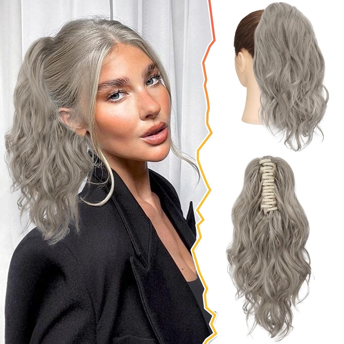 Claw Clip Ponytail Extension - 20 Inch Black Wavy Synthetic Hair | Soft, Lightweight, Realistic Look