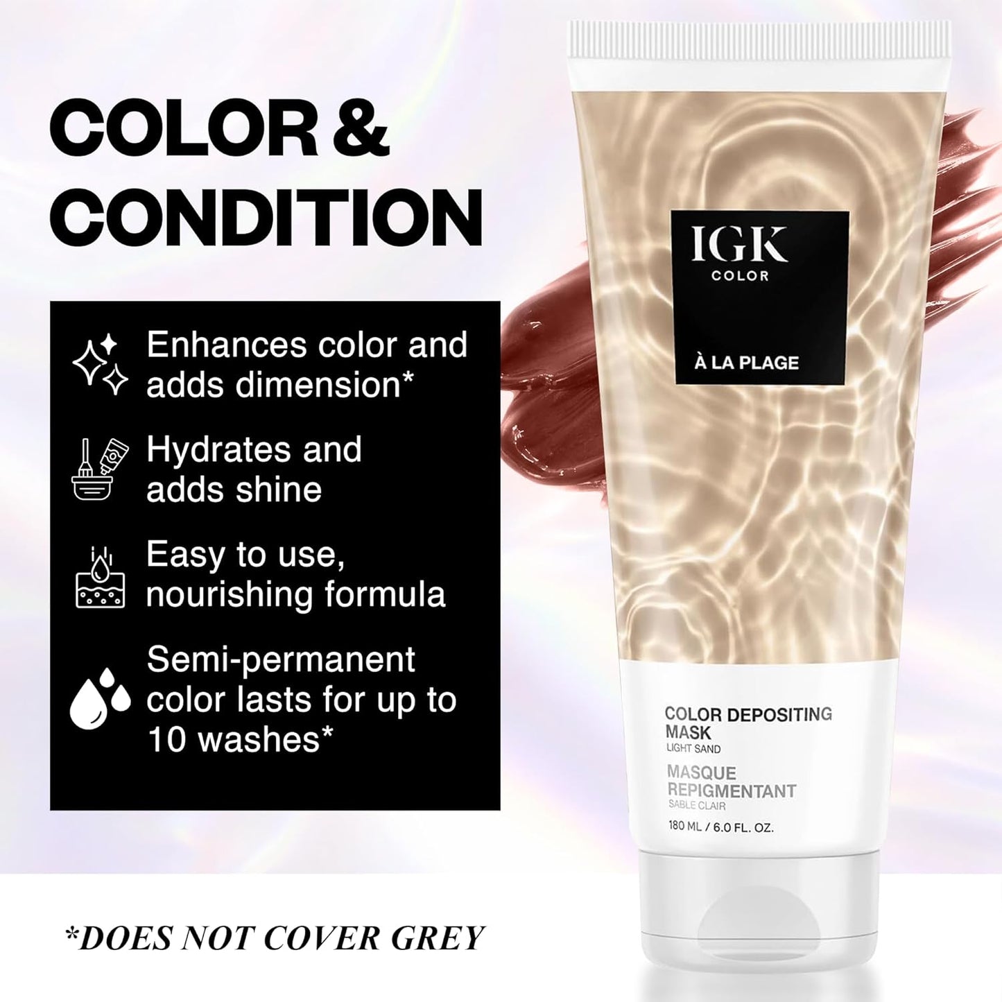 IGK A La Plage Hair Gloss - Light Sand Blonde Color Depositing Mask | Boost Shine & Refresh Color | Vegan | 6 oz