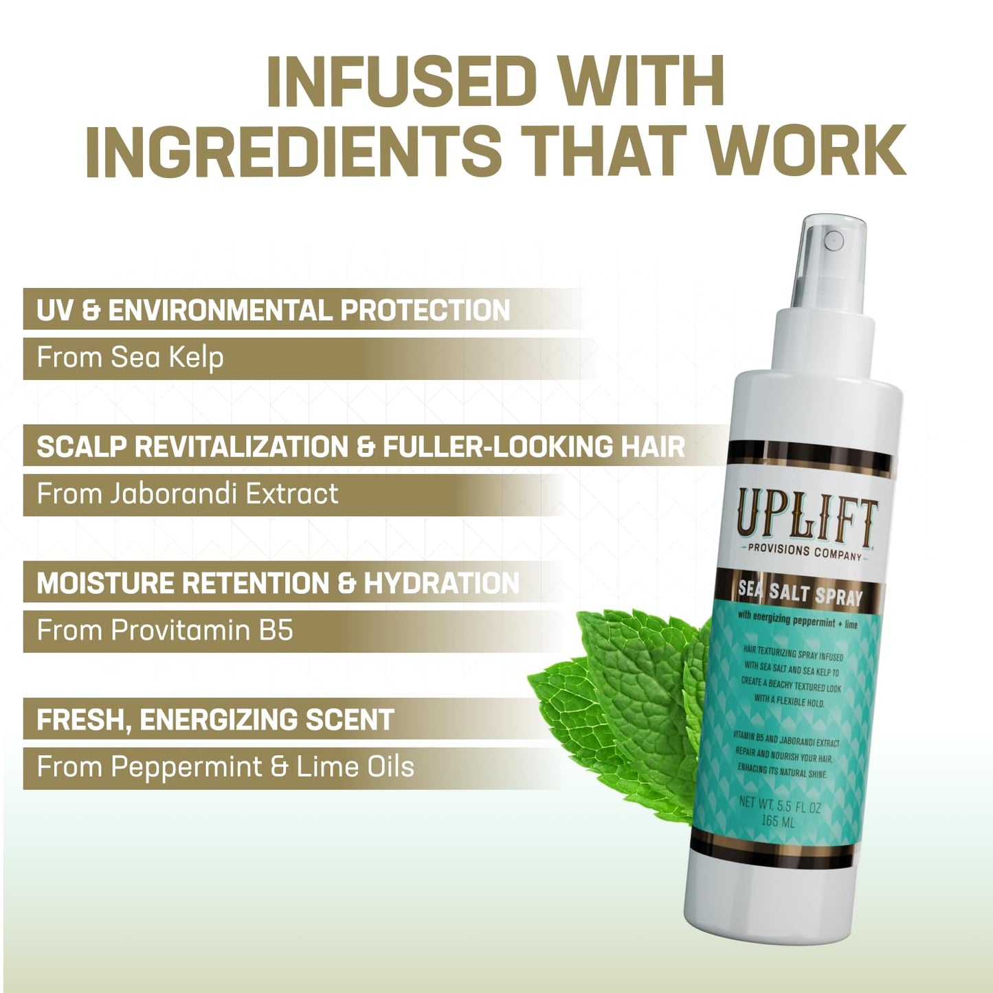 Uplift Provisions Company Sea Salt Spray - Versatile Texture Spray for Hair to Achieve Perfect Beach Waves, Amplify Curly Hair, or Boost Volume in Fine or Thin Strands - 5.5 oz