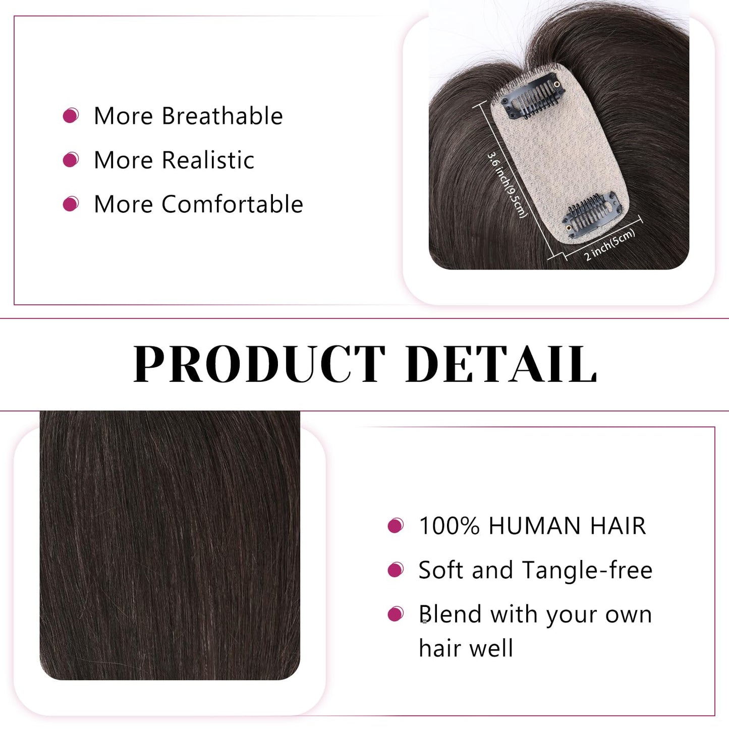 VERNA Bangs Hair Clip 360°3D Cover Hair Toppers for Women Real Human Hair,100% Real Human Hair Clip in Bangs,Hair pieces Clip on Bangs for Daily Wear