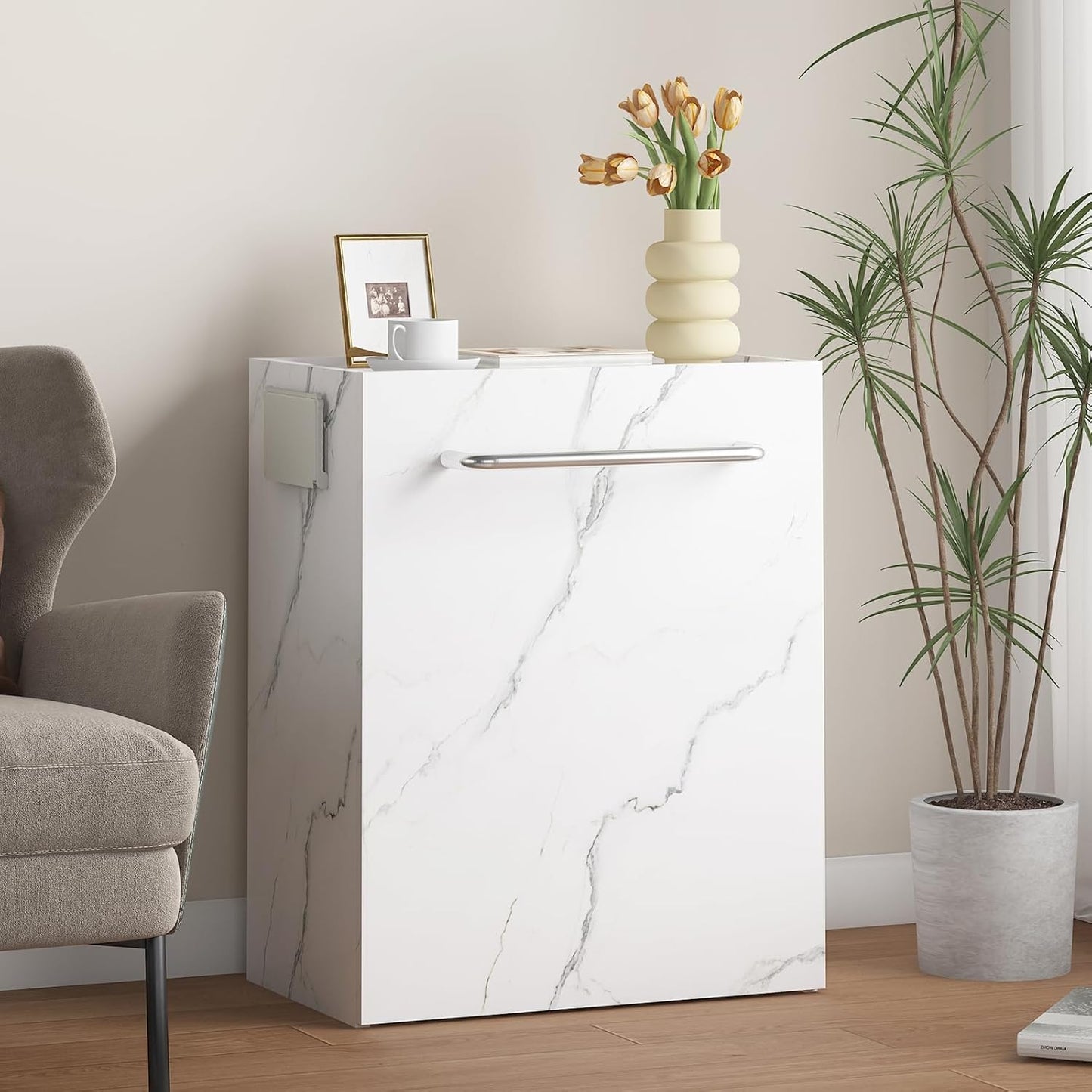 Foldable Manicure Table - Expandable Nail Tech Desk with Storage Drawer | Modern White Marble Design for Home & Salon