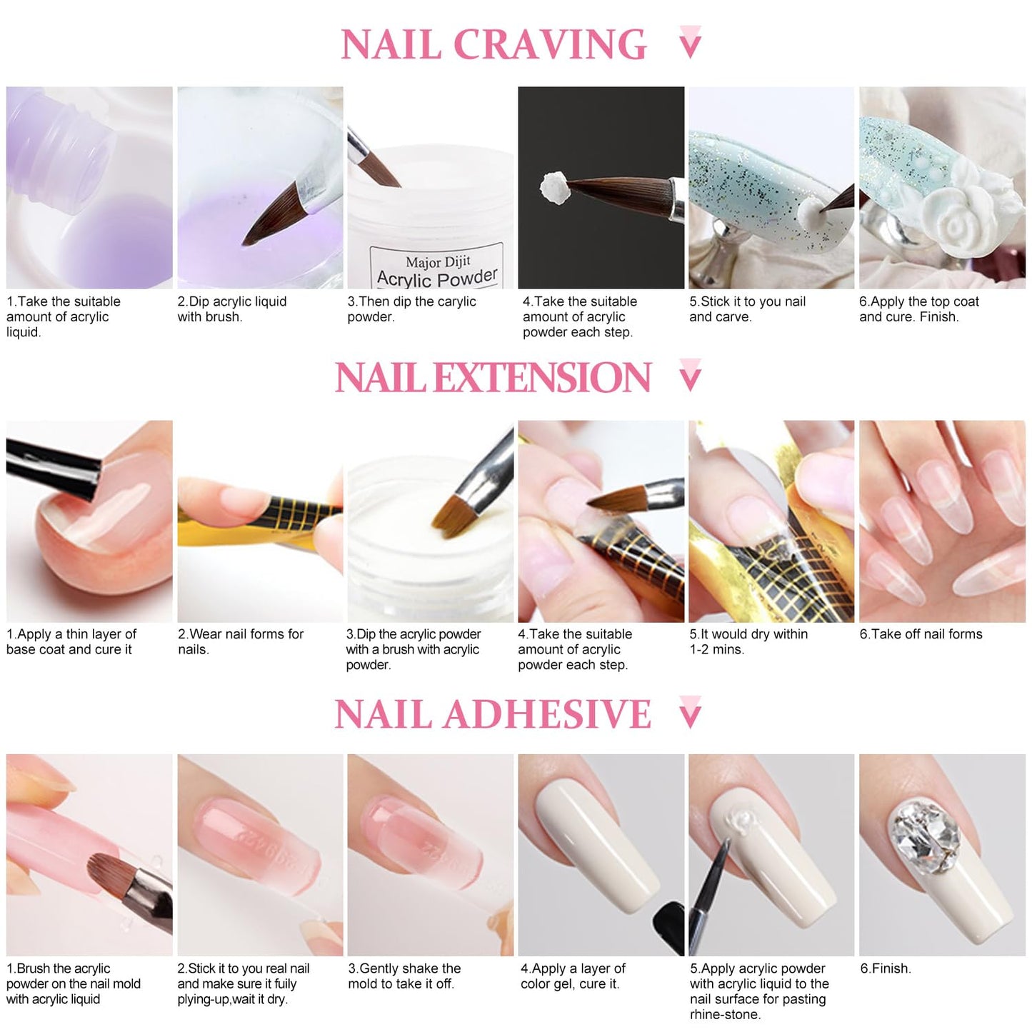 Acrylic Nail Kit for Beginners - Complete Drill Set with 12 Color Acrylic Powders | Home Salon Tools
